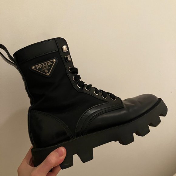PRADA mens combat boots Black leather and nylon size IT 5.5 (size US 7) - Picture 6 of 10